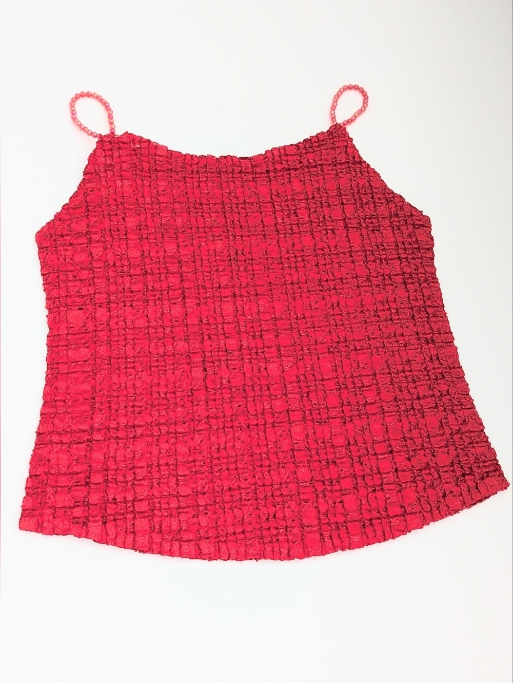 Women's Red Lightweight Textured Fabric Camisole w/Beaded Spaghetti Straps
